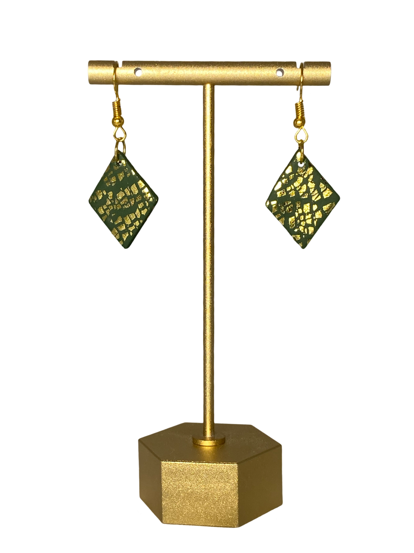 Gold Dust Diamond Dangle Hunter Green Earrings