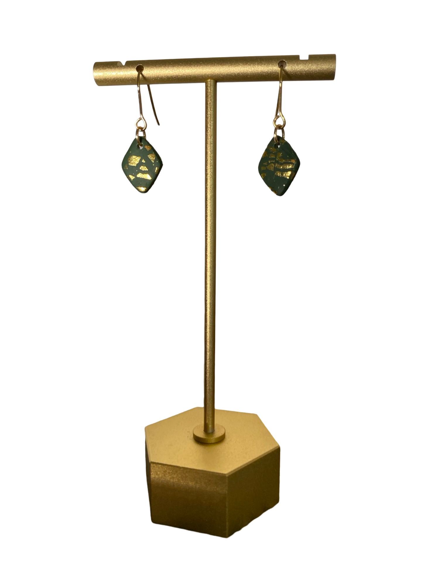 Gold Dust Diamond Dainty Dangle Hunter Green Earrings