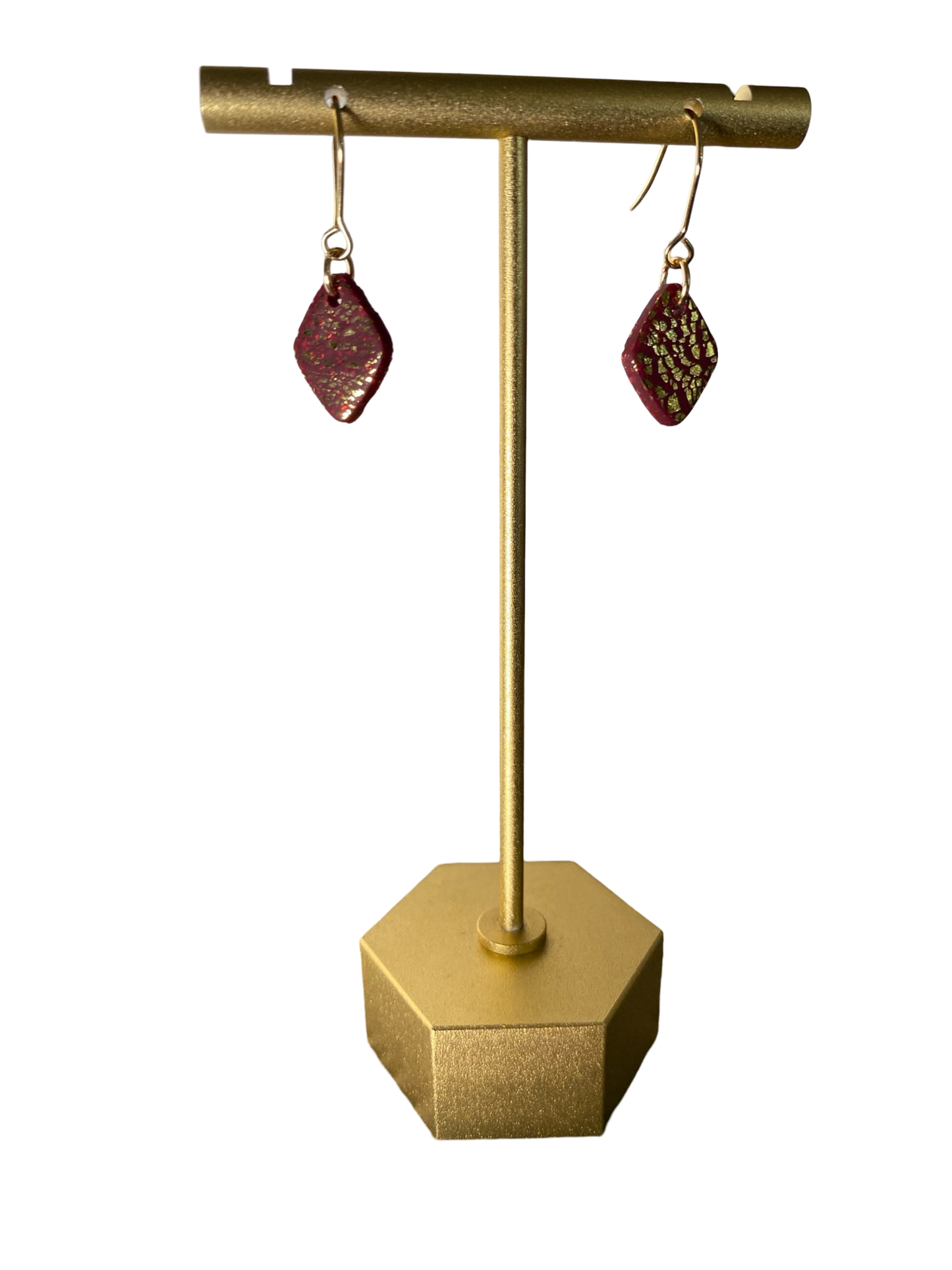 Gold Dust Diamond Dainty Dangle Maroon Earrings